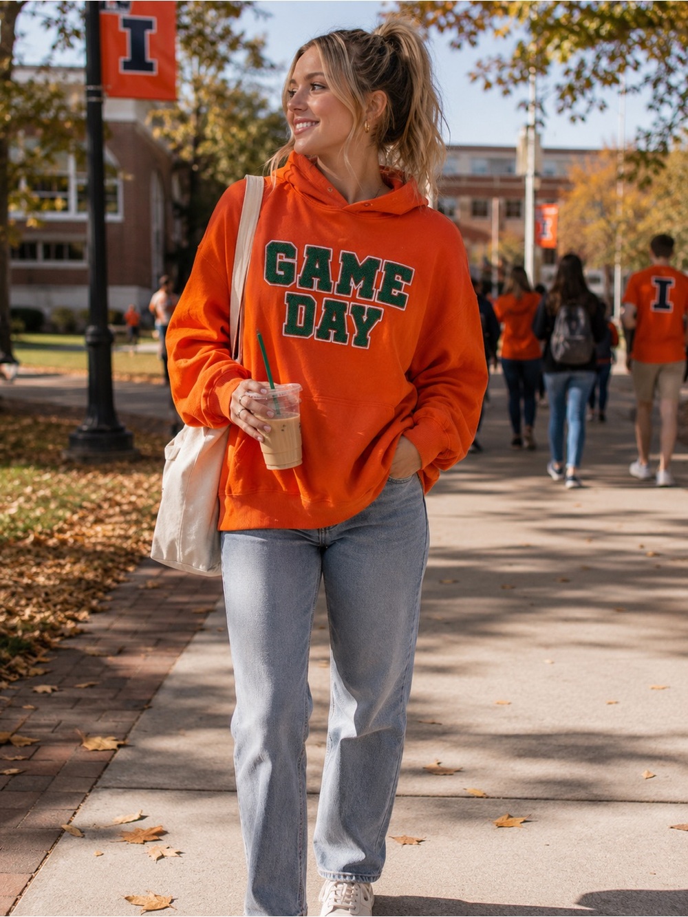 Ruby & Lace Orange "GAME DAY" Hoodie with Green Lettering